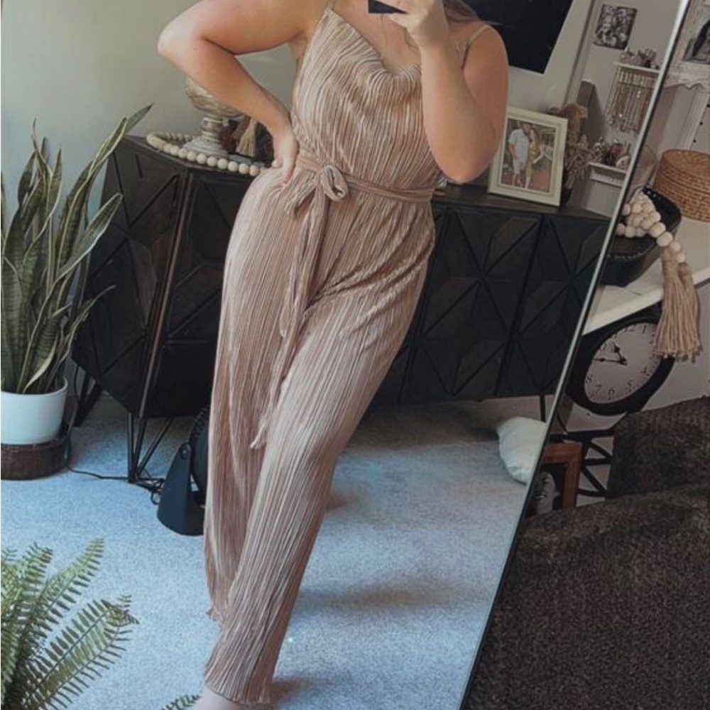 Luxe Pleated Belted Wide Leg Cami Jumpsuit - Picture 6 of 7